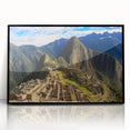 Large abstract wall art depicting Machu Picchu in muted earth tones on a framed acrylic, suitable for modern art wall decor.