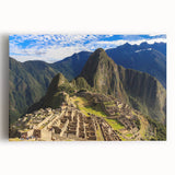 Black and white stretched canvas of Machu Picchu in a minimalist style, ideal for kitchen wall art.