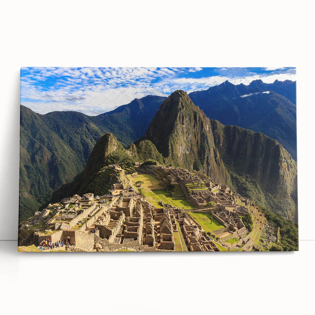 Black and white photograph of Machu Picchu on stretched canvas, ideal for kitchen wall art or bedroom decor.