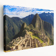 Panoramic view of Machu Picchu in muted earth tones on a large stretched canvas, suitable for kitchen wall art.