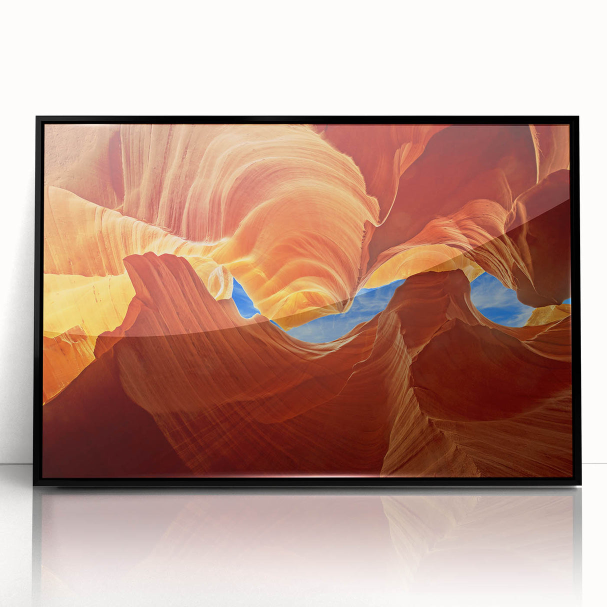 Large abstract wall art depicting Arizona's Antelope Canyon in muted earth tones on a framed acrylic.