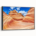 Black and white framed canvas of Arizona's Coyote Buttes landscape, ideal for bedroom wall art.