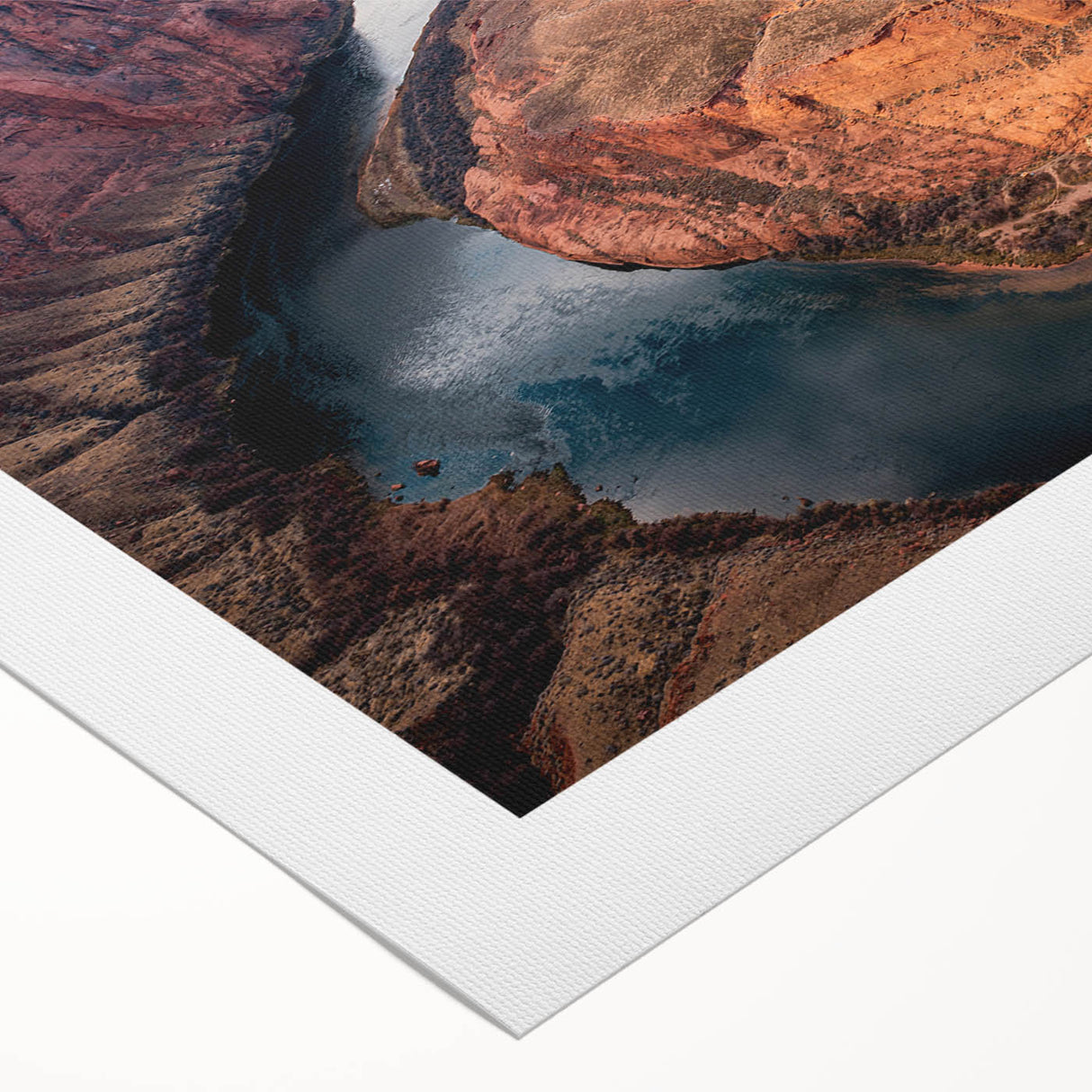 Art deco poster of Glen Canyon, Arizona in earthy brown and blue tones on rolled canvas, suitable for dining room decor.