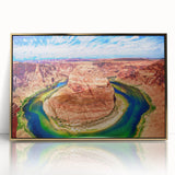 Large acrylic print of Horseshoe Bend in Arizona, featuring warm golden tones, ideal for modern art wall decor.