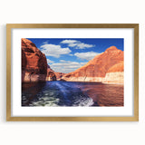 Extra large framed abstract art print of Lake Powell with textured strokes in earthy tones, suitable for living room decor.