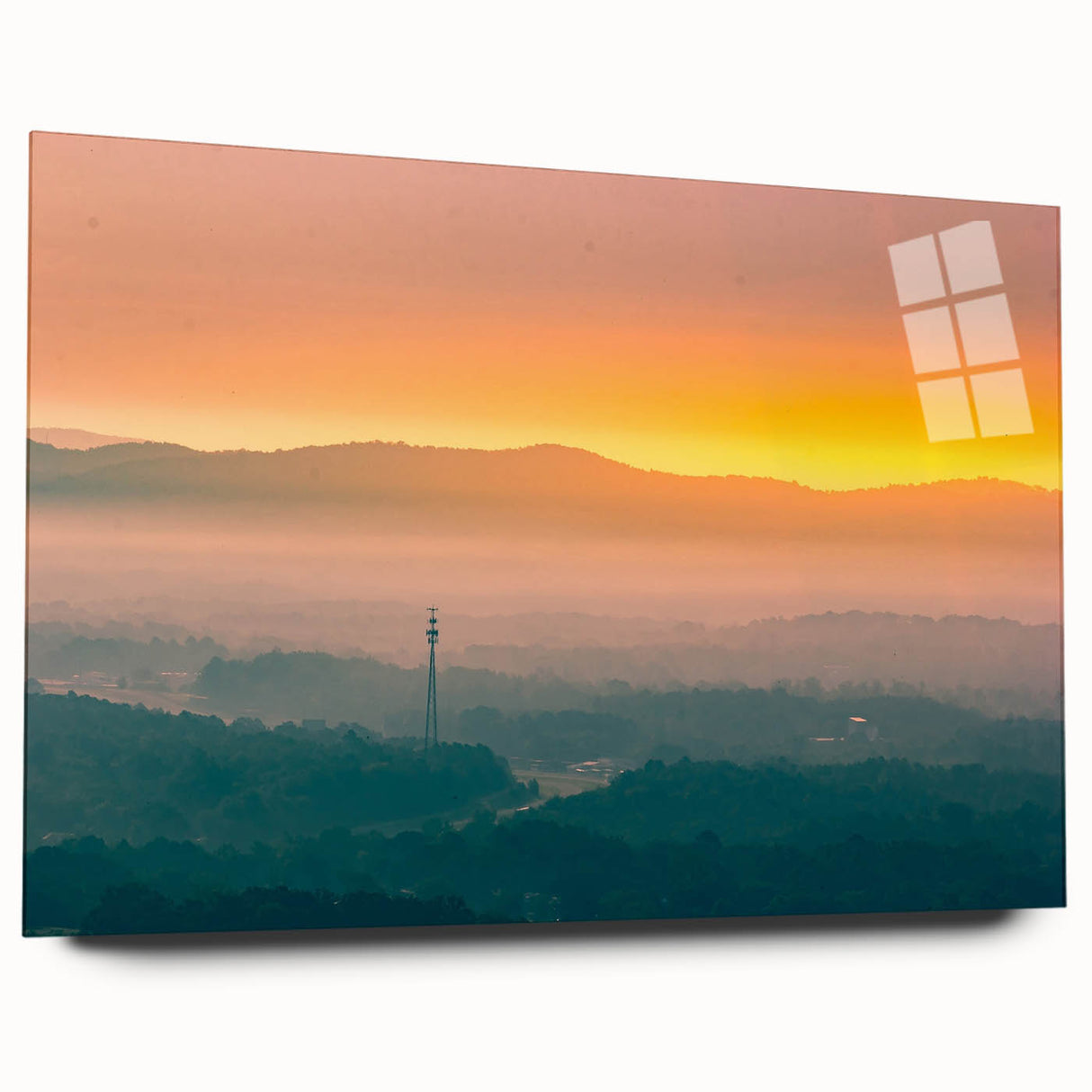 Large abstract wall art of Arkansas scenery on acrylic glass, with muted earth tones, ideal for bedroom or dining room decor.