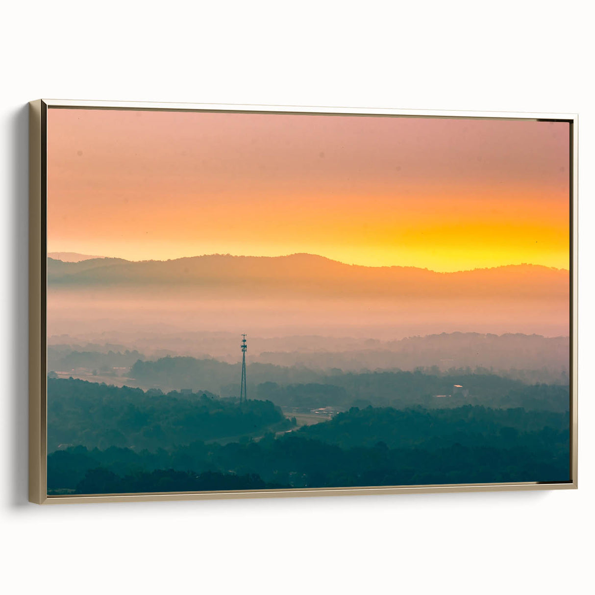 Framed canvas of a vintage-style Arkansas landscape in muted earth tones, ideal for bedroom wall art.