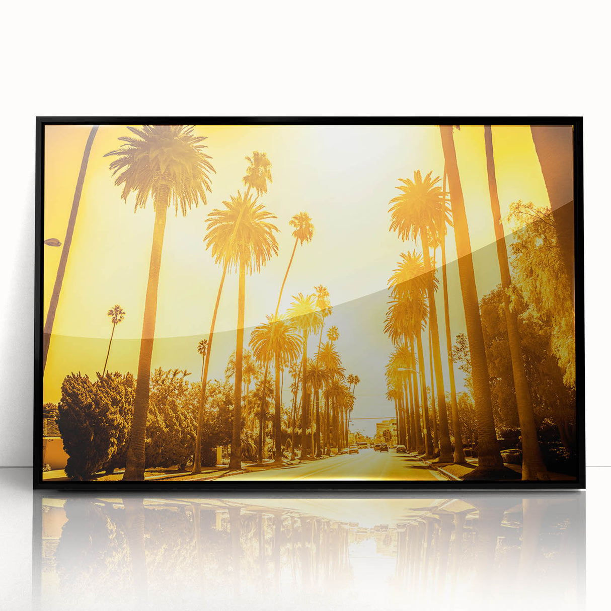 Large abstract wall art depicting Beverly Hills in muted earth tones on a framed acrylic, ideal for modern living room decor.