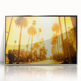 Mid-century modernist art depicting Beverly Hills scenery in silver-framed acrylic, ideal for nursery wall art.