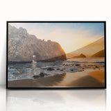 Large abstract wall art of California's Big Sur in muted earth tones on a framed acrylic.