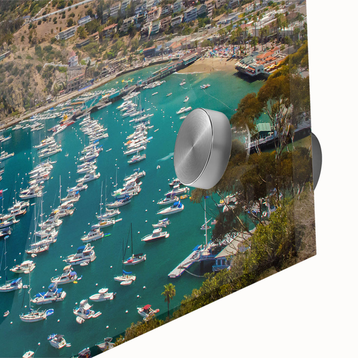 Large abstract wall art of Catalina, California in muted earth tones on acrylic glass, suited for dining room decor.
