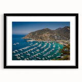 Extra large abstract art print depicting colorful, textured California scenery on a black framed canvas.