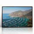 Large abstract wall art depicting a Catalina, California scenery in muted earth tones, framed in black acrylic.