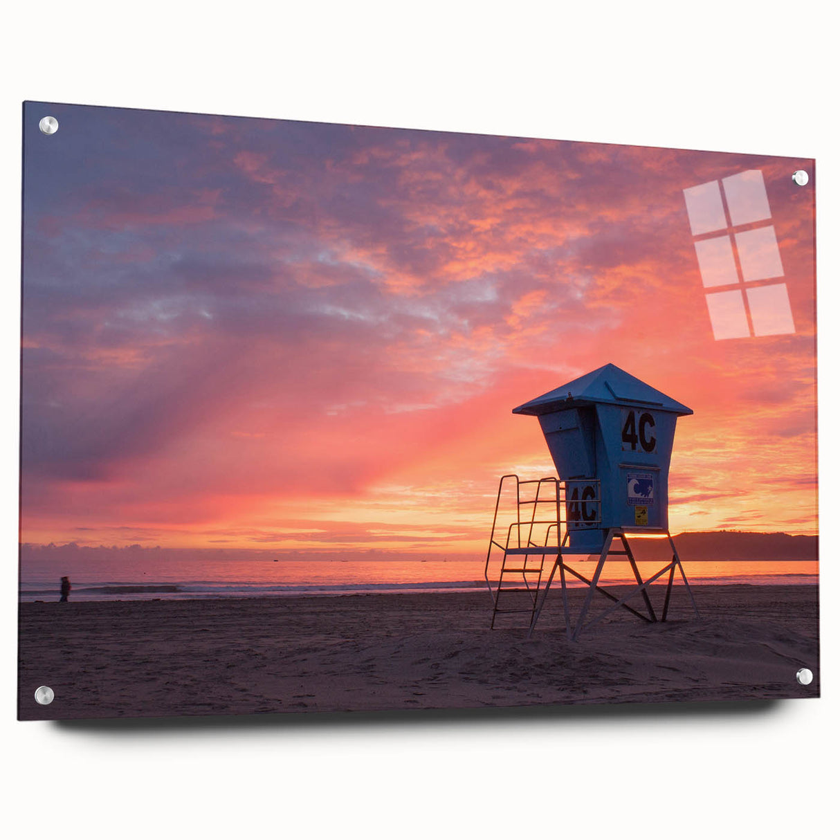 Large abstract wall art of Coronado, California in muted blue and gray tones on acrylic glass.