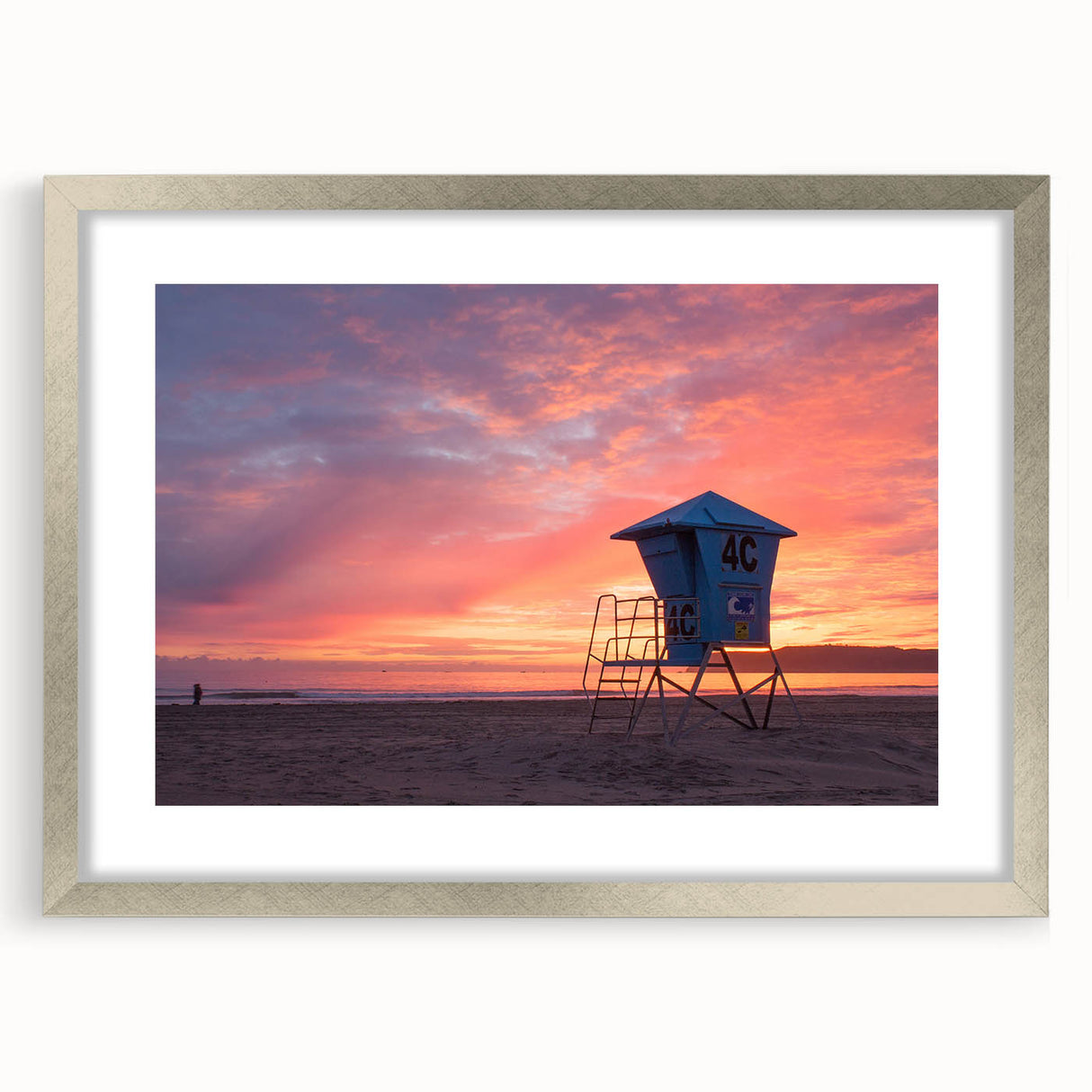 Textured art print of Coronado, California, in abstract style with silver frame, ideal for bedroom decor.