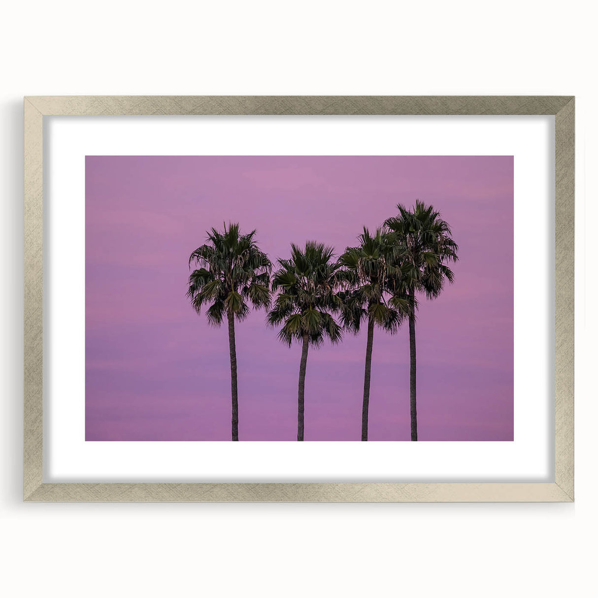 Abstract textured art print of Hollywood, California in muted earth tones on a framed silver mat, suitable for bedroom decor.