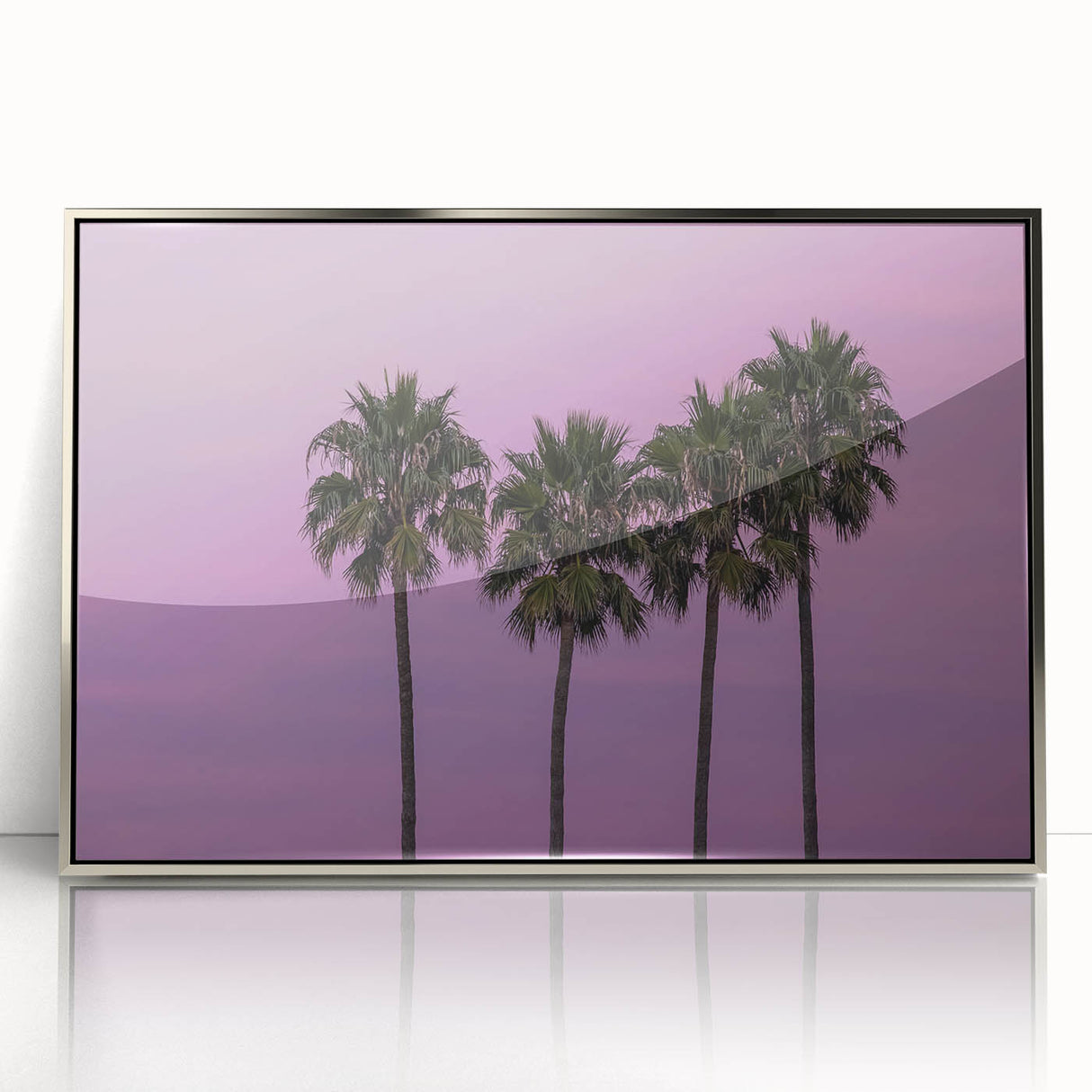 Mid-century modernist art of Hollywood, California in muted pastel colors on framed acrylic.