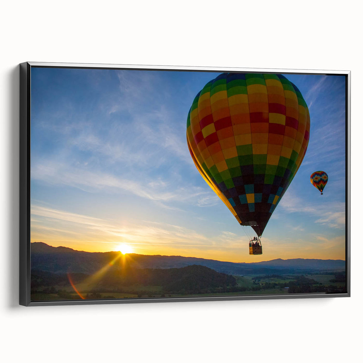 Black and white framed canvas of Napa Valley landscape, ideal for bedroom wall art.