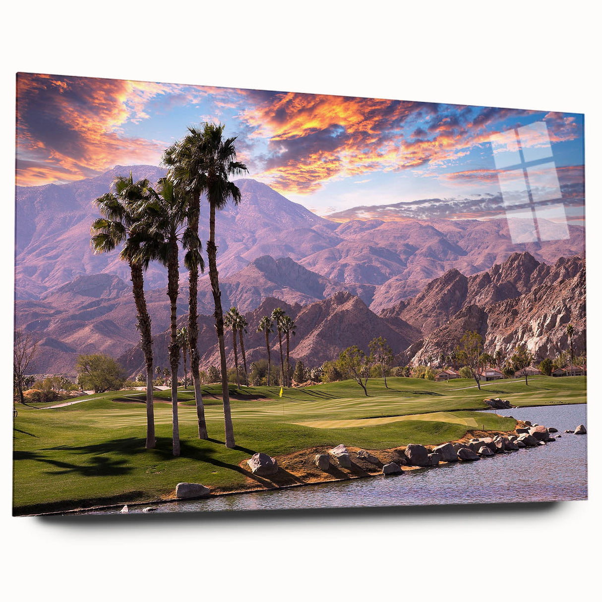 Large abstract wall art of Palm Springs scenery in muted earth tones on acrylic glass.