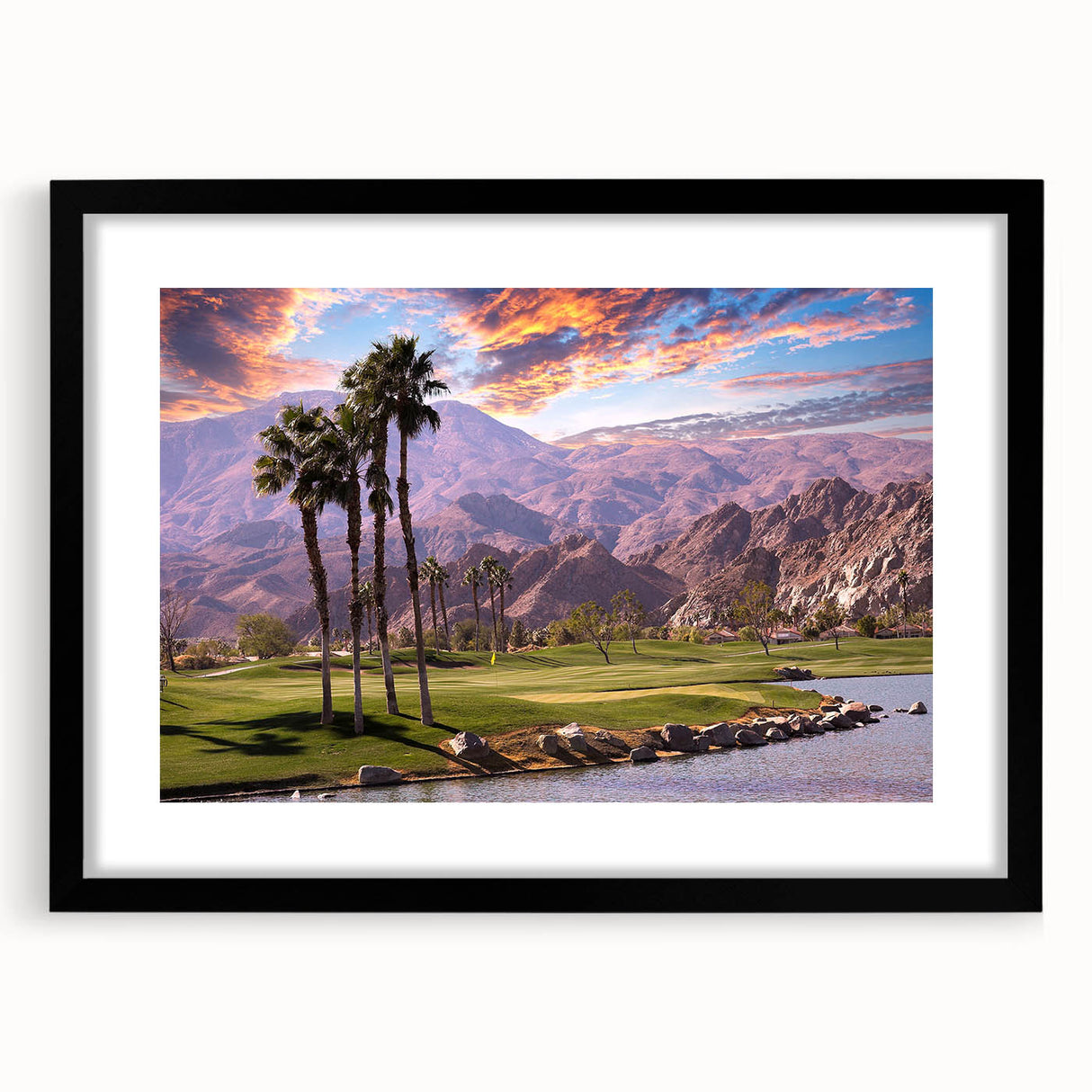 Extra large framed abstract print of colorful, textured palm springs scenery, ideal for living room decor.