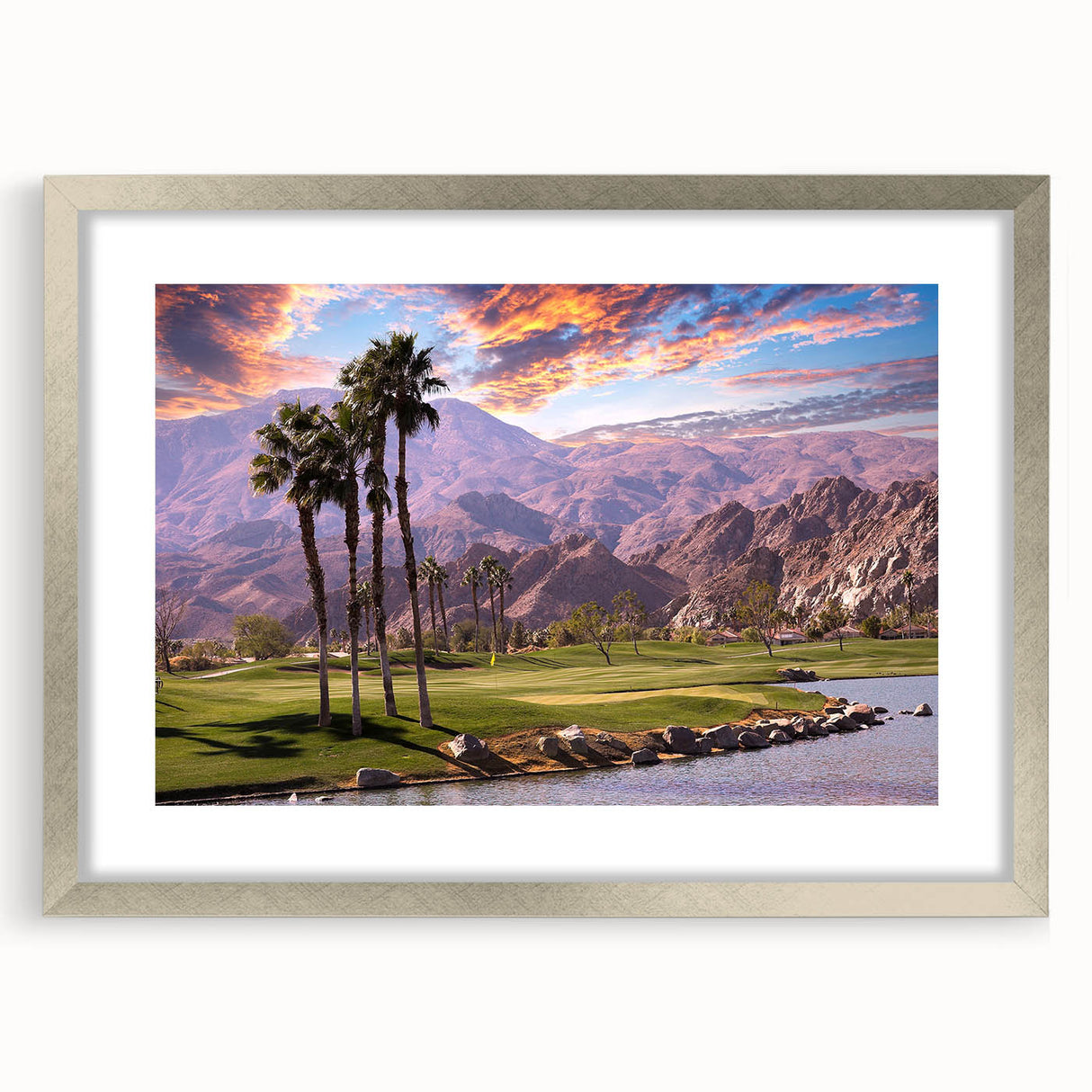 Textured art of abstract Palm Springs scenery in muted earth tones on a framed canvas, ideal for bedroom wall decor.