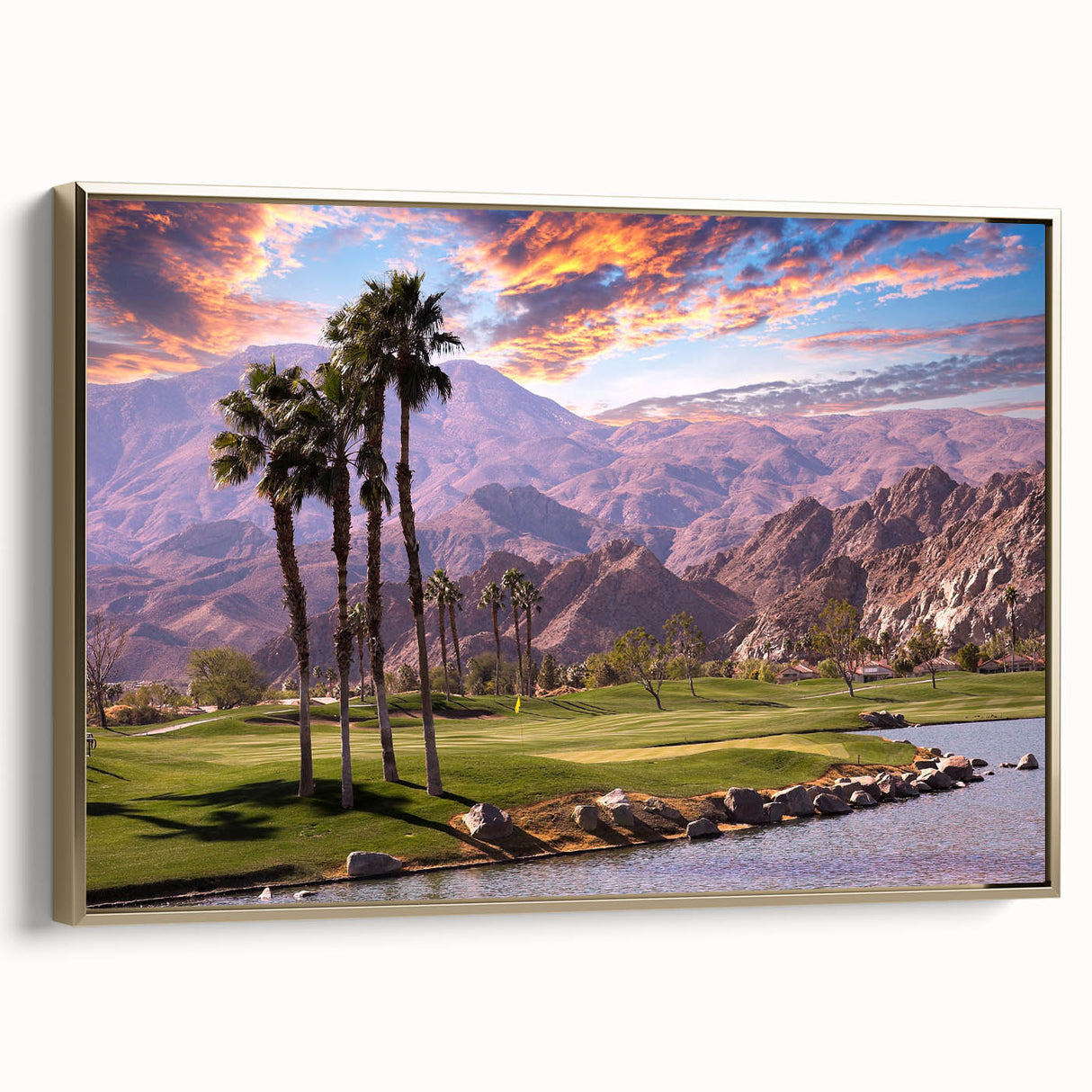 Framed canvas featuring a vintage-style Palm Springs landscape in black, ideal for bedroom wall art.