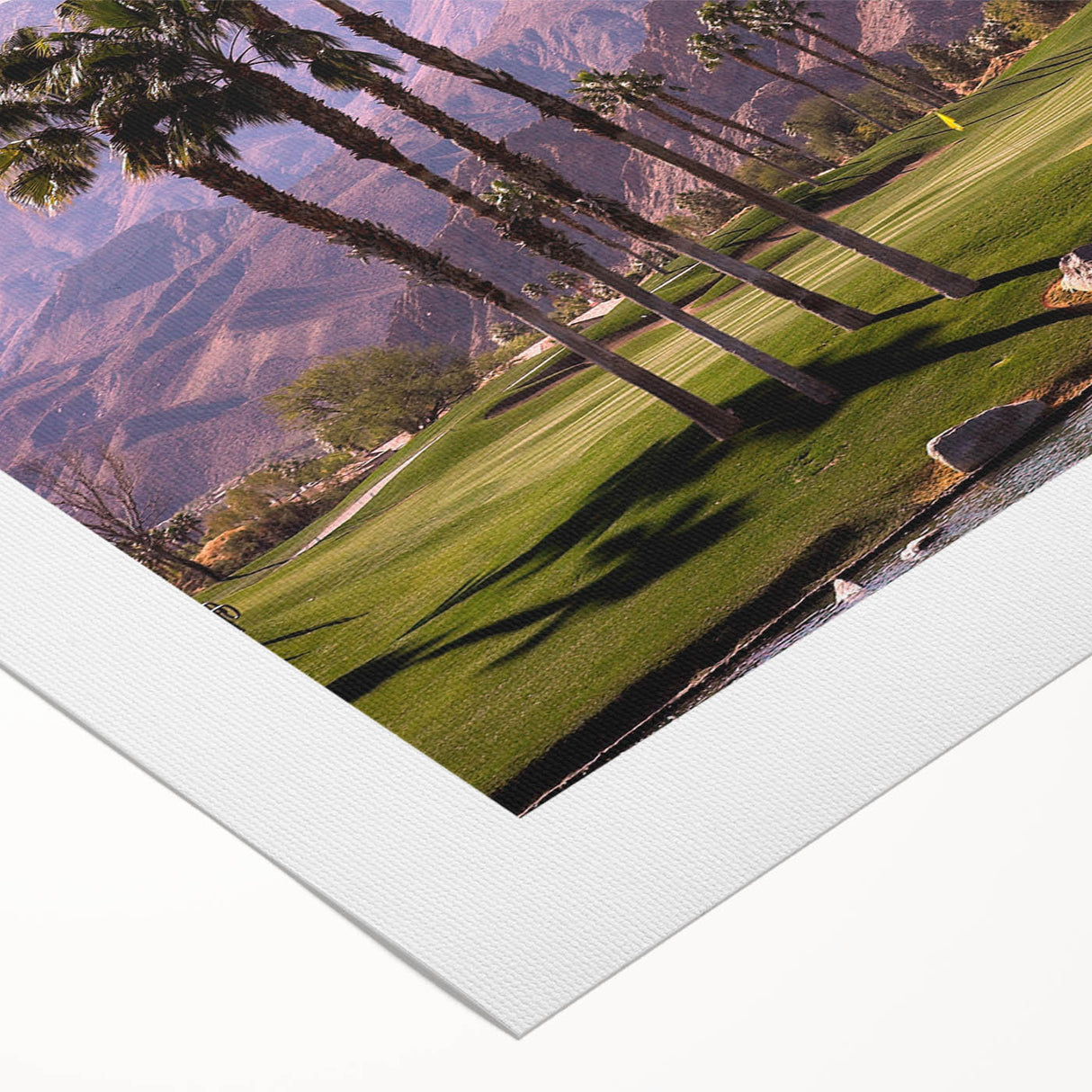 Art deco style poster of Palm Springs with pastel pink and blue tones on rolled canvas, suitable for dining room wall art.
