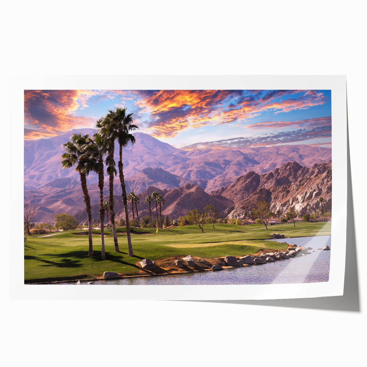 Extra large rolled print of Palm Springs scenery with vibrant sunset hues, ideal for art wall dining room decor.