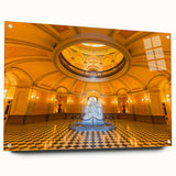 Acrylic print of large abstract depiction of Sacramento scenery in muted earth tones.