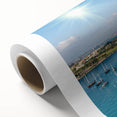Art Deco style poster of San Diego skyline in pastel shades on rolled canvas, ideal for nursery wall art.