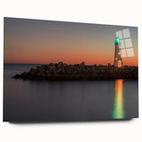 Large abstract wall art of Santa Cruz scenery in muted blue and green tones on acrylic glass.