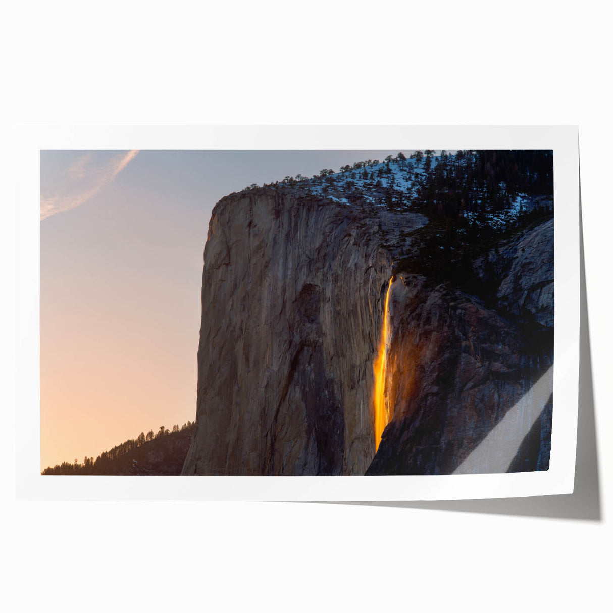 Yosemite landscape on rolled canvas, featuring serene green and blue tones, suitable for art wall dining room.