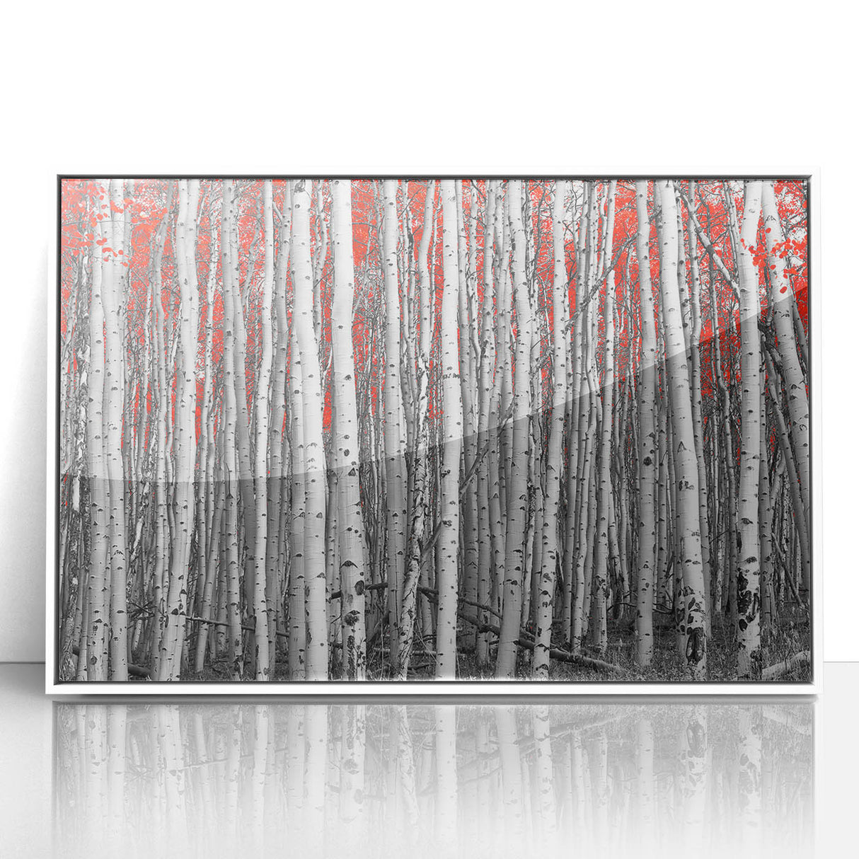 Art deco poster featuring Aspen, Colorado landscape in muted greens and browns on a white-framed acrylic.