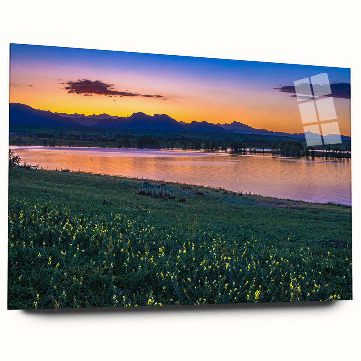 Large abstract art print of Boulder, Colorado, in vibrant earth tones on acrylic glass.