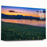Large abstract art print of Boulder, Colorado, in vibrant earth tones on acrylic glass.