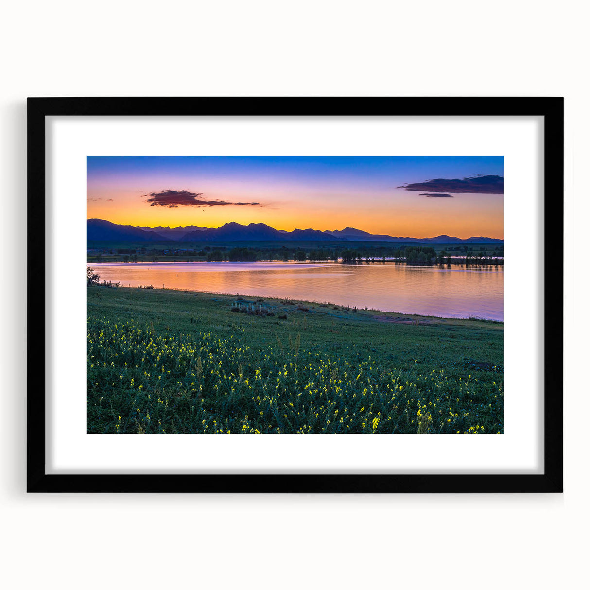 Abstract art print of Boulder, Colorado landscape in vibrant colors on a large, framed canvas.