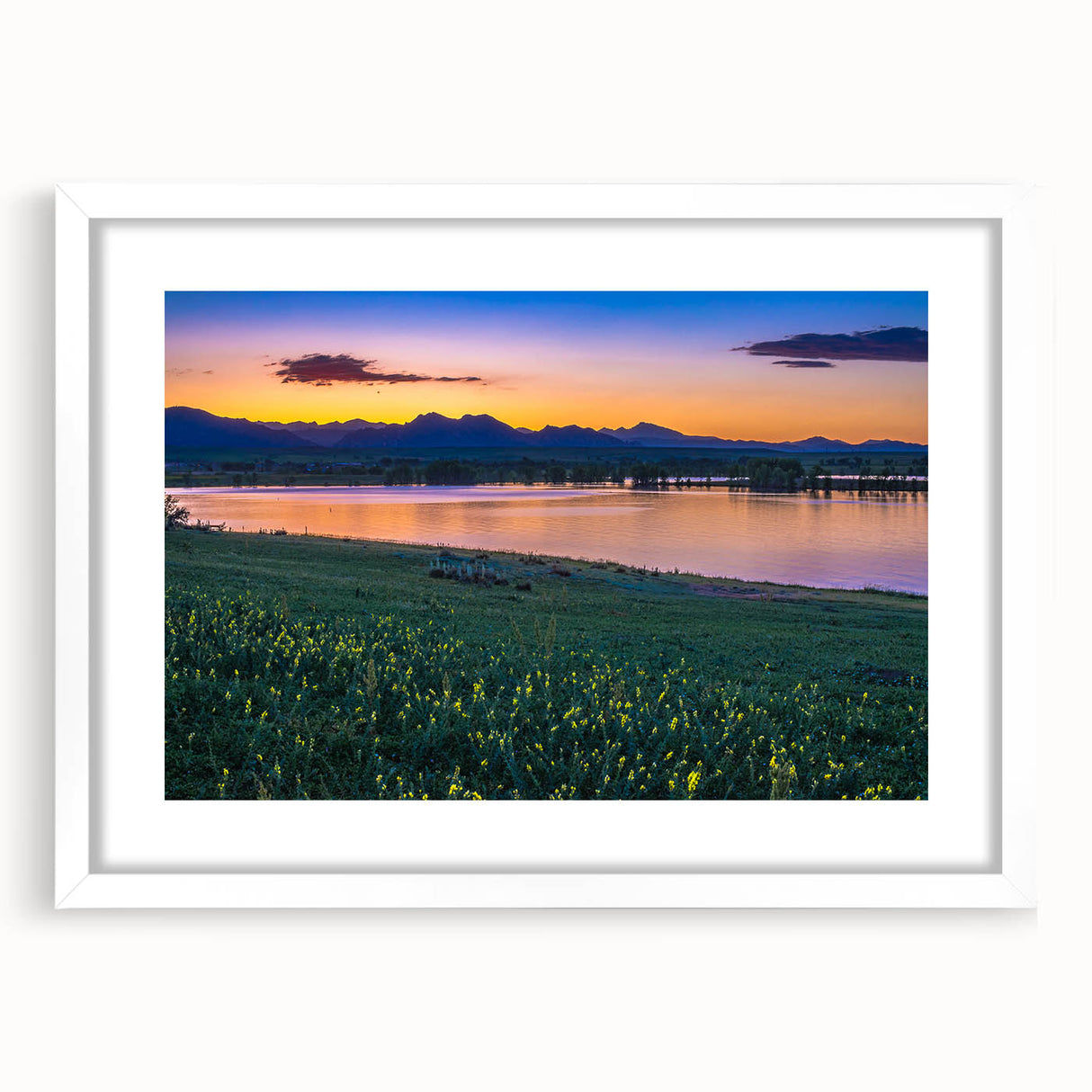 Abstract art print of Boulder, Colorado in muted earth tones on a framed white mat.