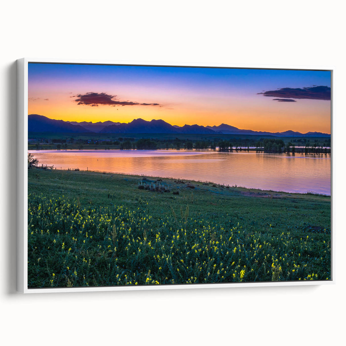 Vintage poster art of Boulder, Colorado scenery in vibrant colors, framed canvas, ideal for living room decor.