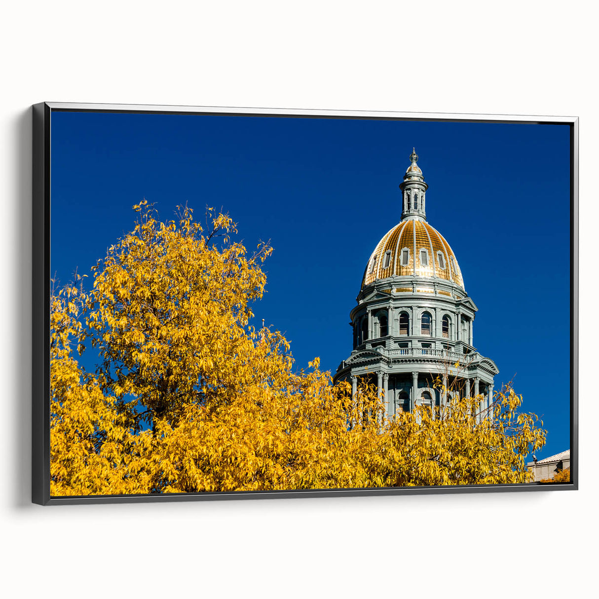 Black and white landscape art painting of Denver, Colorado on framed canvas, suitable for bedroom wall decor.
