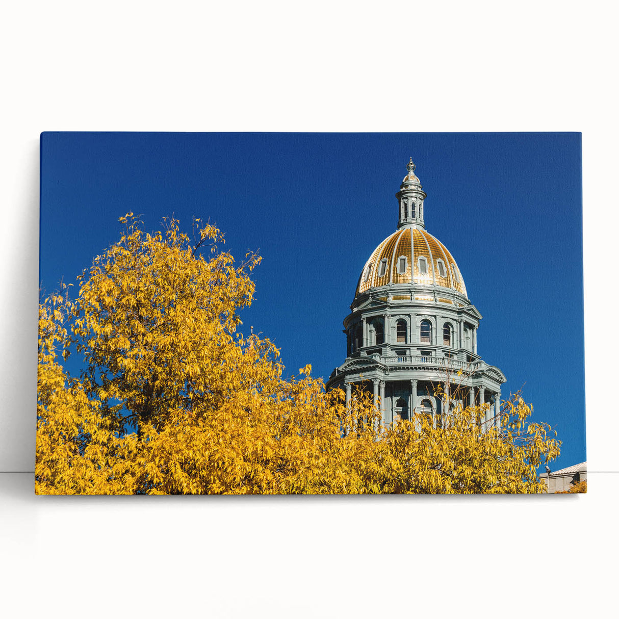 Black and white photograph of Denver skyline on stretched canvas, ideal for kitchen wall art.