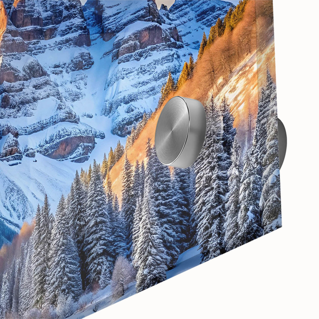 Large abstract depiction of Maroon Bells, Colorado in muted earth tones on acrylic glass, suitable for dining room art.