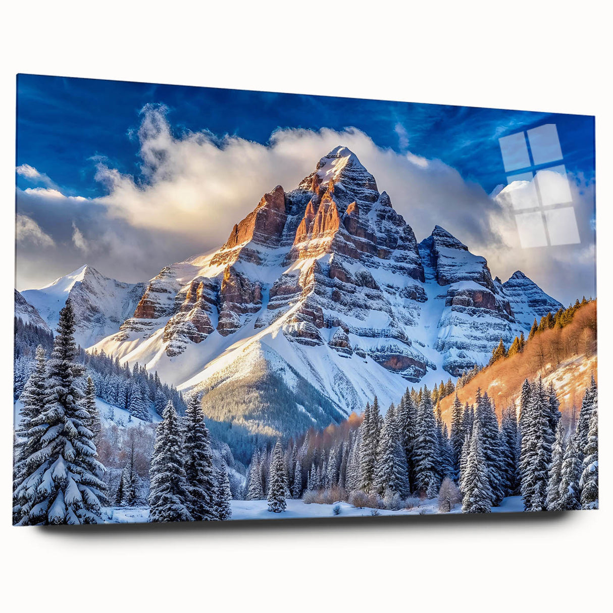 Maroon Bells, Colorado landscape on large acrylic glass, featuring muted earth tones, ideal for bedroom or dining room art.