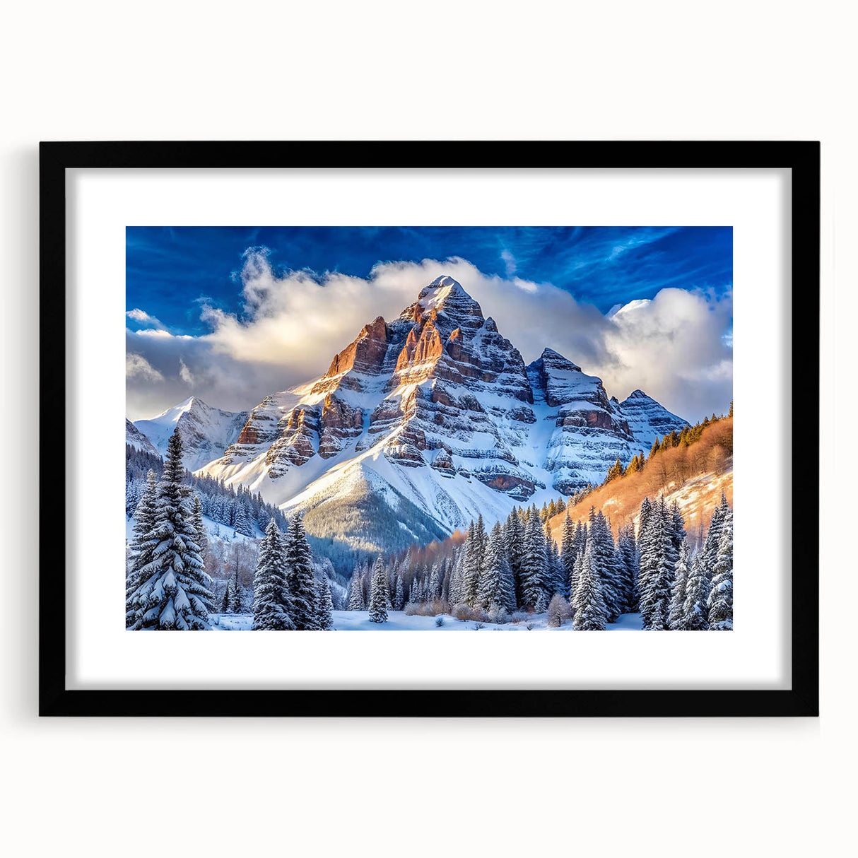 Extra large framed wall art of abstract Maroon Bells in Colorado, featuring vibrant colors and textured design.