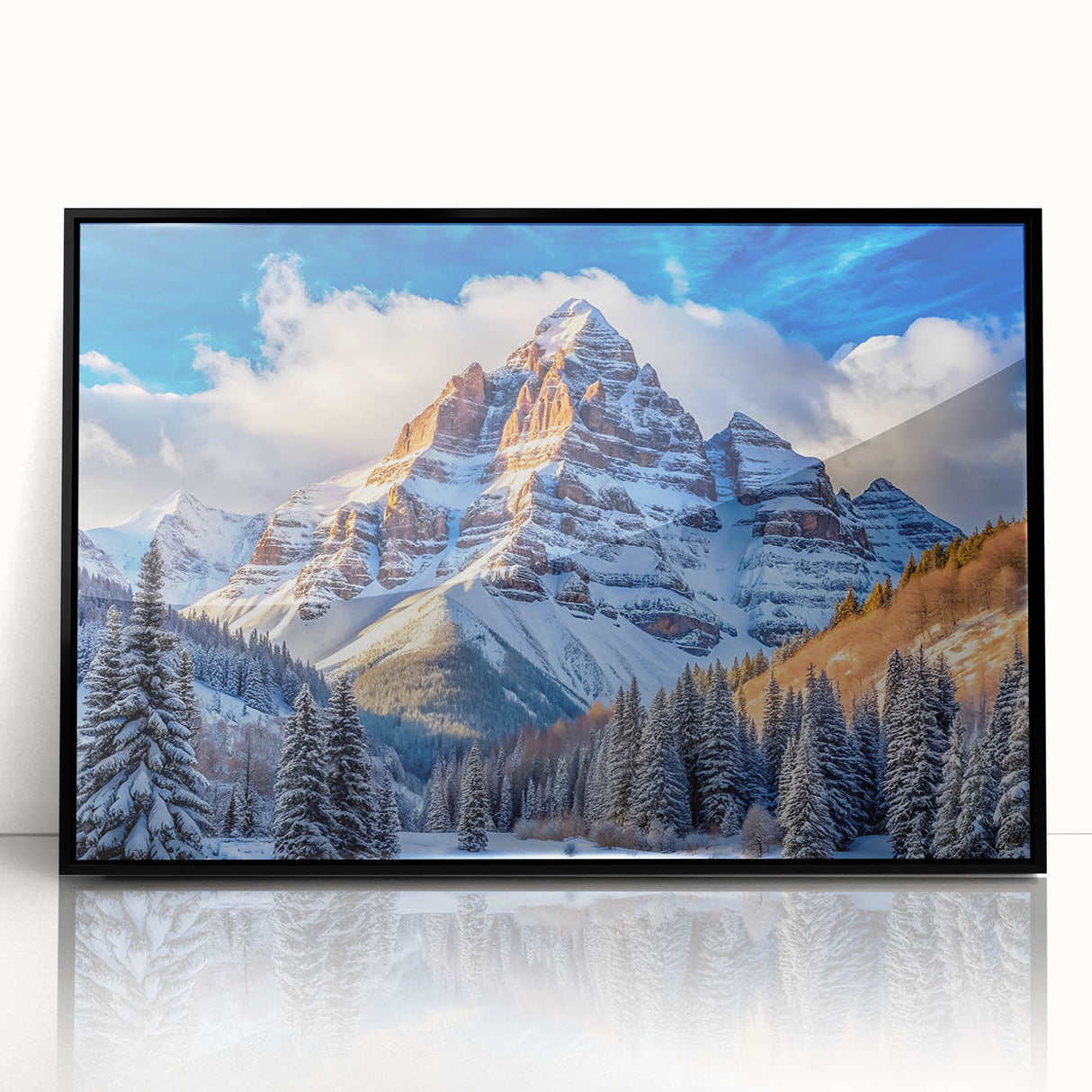 Large abstract wall art of Maroon Bells, Colorado in muted earth tones on framed acrylic.