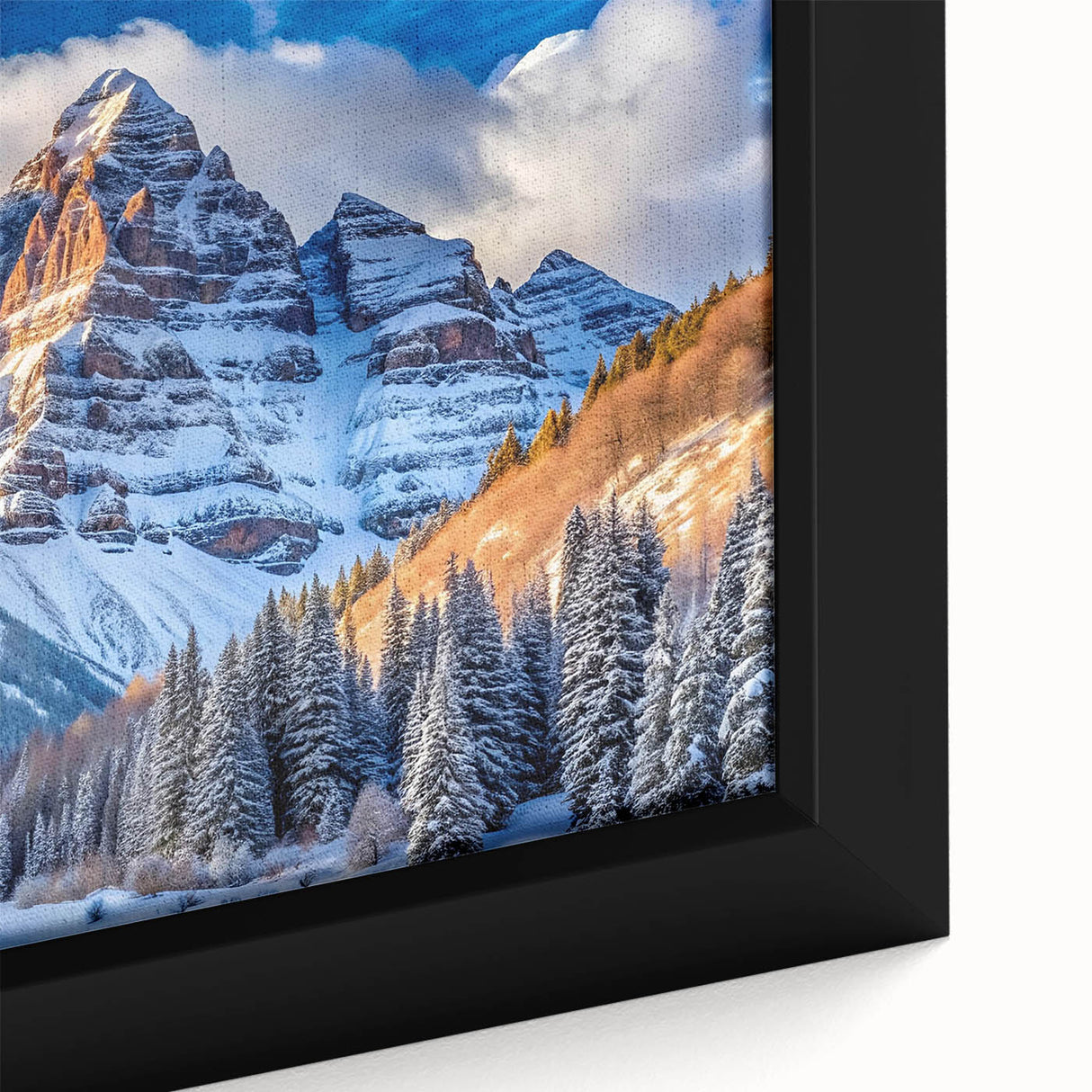 Black wall art featuring textured Colorado Maroon Bells scenery on a framed canvas.