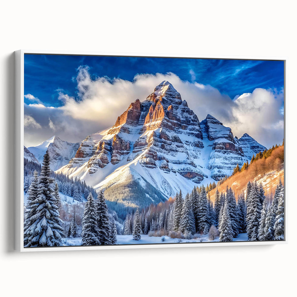 Vintage poster art of Maroon Bells, Colorado, in vibrant colors on a large framed canvas, suitable for living room decor.