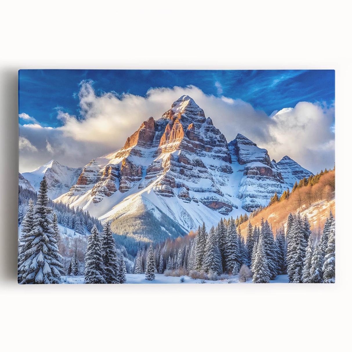 Black and white photo of Maroon Bells, Colorado on large stretched canvas, suitable for kitchen wall art.