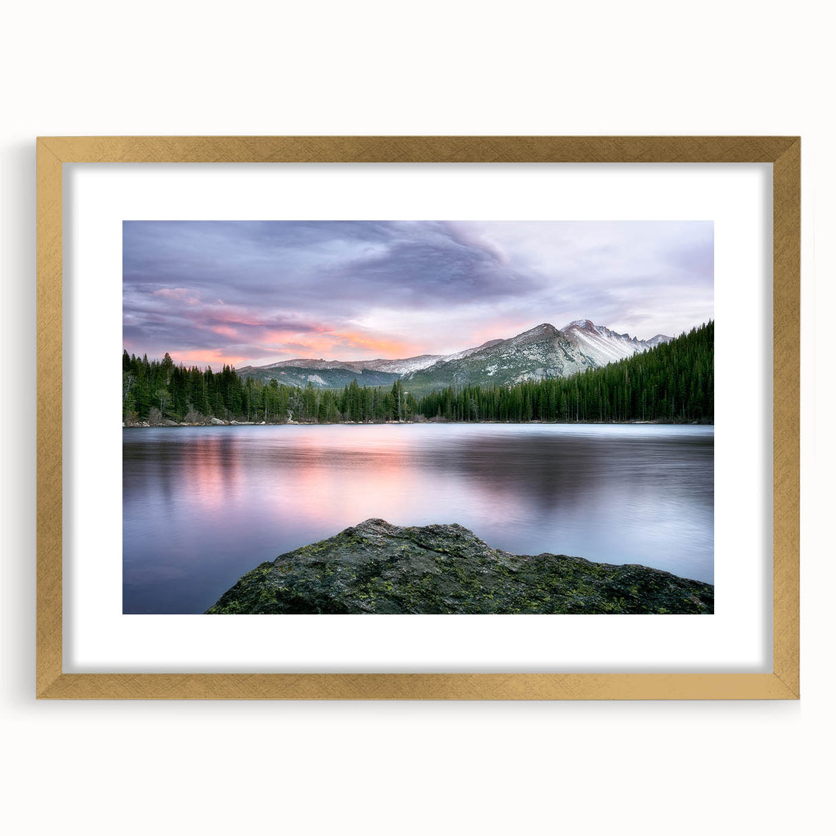 Extra large wall art depicting an abstract textured view of the Rocky Mountains in muted earth tones, framed in gold.