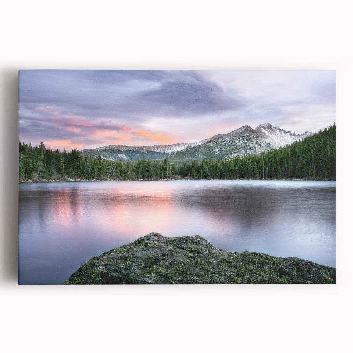Black and white photo of the Rocky Mountains on stretched canvas, suitable for kitchen wall art.