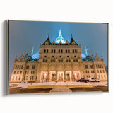 Landscape art painting of a Connecticut scenery on framed canvas, featuring colorful art with black borders.